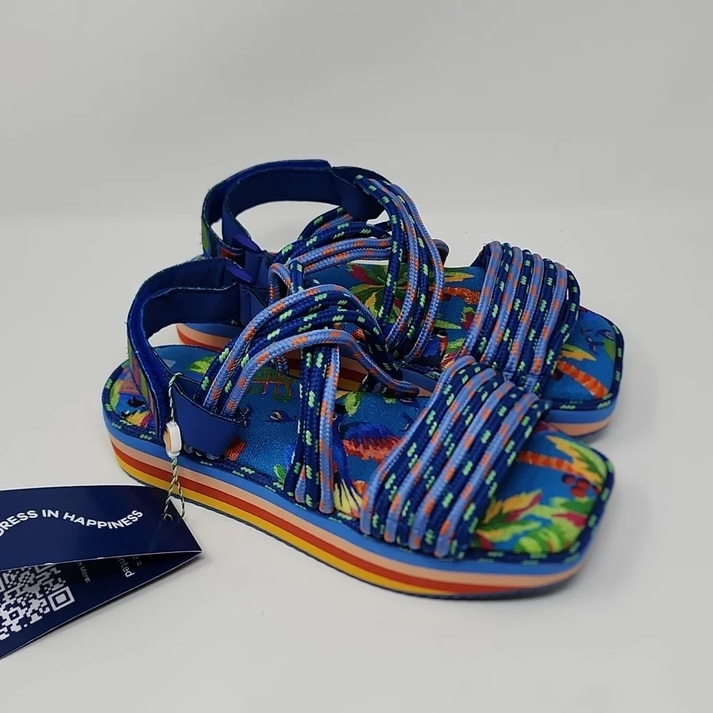 Farm Rio Blue Macaw Platform Sandals